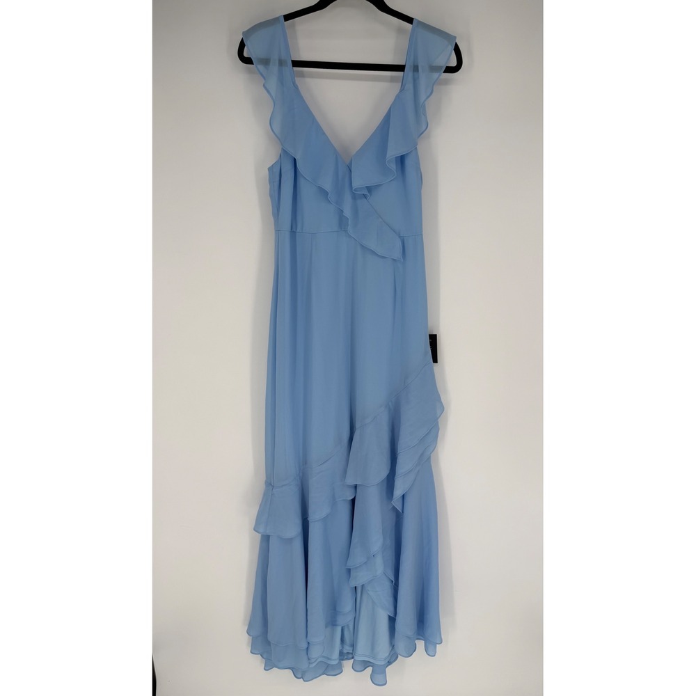 LULUS CHARMING EVENT LIGHT BLUE ASYMMETRICAL RUFFLED MAXI DRESS NWT LARGE BRIDAL